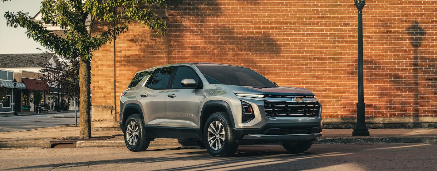 Silver 2026 Chevy Equinox parked outside a building.