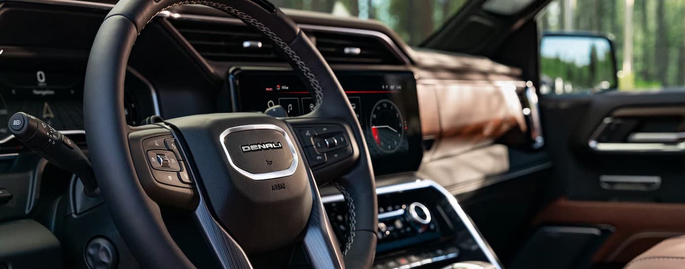 Steering wheel in a 2026 GMC Sierra 1500 Denali.