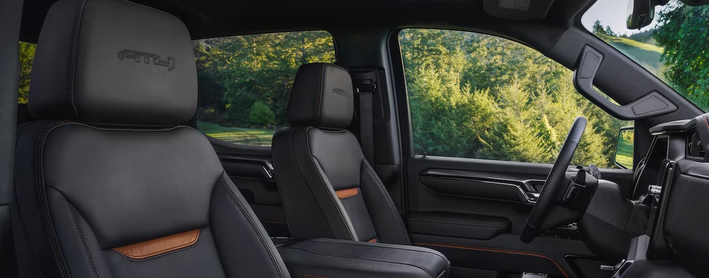 Black leather interior on a 2025 GMC Sierra 1500 AT4 for sale in Mankato 